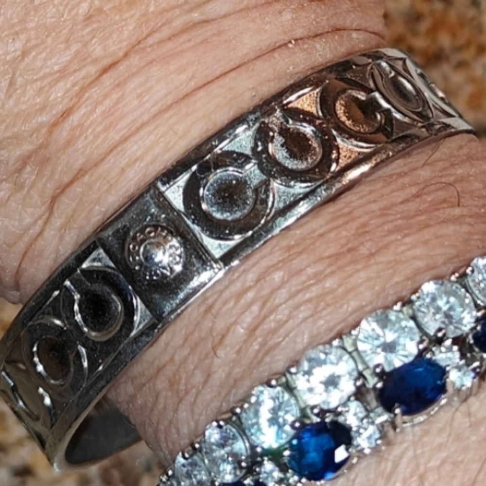Coach, Vintage C Signature Silver Tone Bangle Bracelet